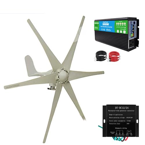 HUIZHITENGDA Low Noise 20000W Wind Generator Vertical Axis Wind Turbine 12V-220V Complete System Kit Low Start Wind Speed with MPPT Controller(White),24v