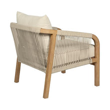 Benzara Ann 32 Inch Outdoor Accent Chair, Brown Eucalyptus, Rope, Ivory Olefin