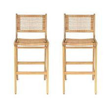 Christopher Knight Home Merry Patio Acacia Wood Bar Stool Set of 2, Counter Height Barstool Set for Bar Table,Handwoven Wicker Kitchen Island Dining Chair,Wooden Counter Stool with Footrest,Light Teak
