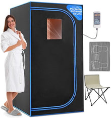 SereneLife Infrared Heat Home Sauna, Compact & Portable Spa Style Steam Sauna, Foot Pad Heating Mat, Indoor Personal Sauna with Foldable Chair, at-Home Relaxation and Rejuvenation