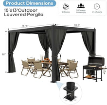 10' ×13' Outdoor Louvered Pergola with Curtain, Aluminum Outdoor Louvered Pergola Patio with Adjustable Roof, Hardtop Metal Gazebo for Patio, Backyard, Garden(Black, 10x13 with Curtain)