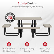 Leisure Craft 46" Square Metal Picnic Table with Bench for 8, Made in USA