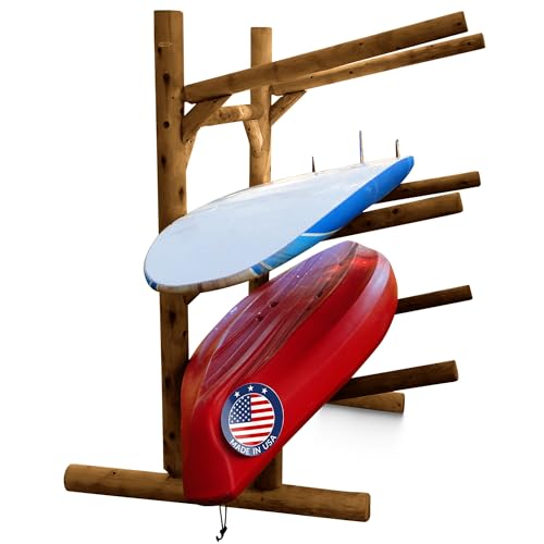 Log Kayak Rack Freestanding 3-Place Kayak/Canoe Storage Rack Canyon Brown