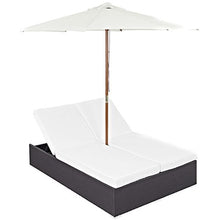 Modway Convene Outdoor Patio Double Chaise Lounge Chair and Umbrella Set White