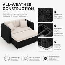 Golden Flame Outdoor Day Lounger with Matching Ottoman, All-Weather HDPE Wicker Patio Chaise Lounge with Plush Cushions, Powder-Coated Aluminum Frame, Deep Outdoor Seating - Cast Silver