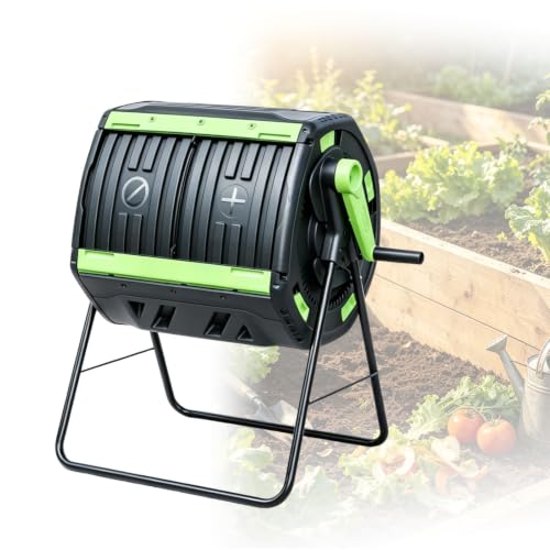 Dual Chamber Rotating Composter Bin for Backyard Garden