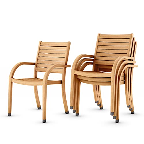 Amazonia Arizona Patio Stacking Chairs Set of 4 Teak Finish
