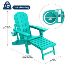Costaelm Paradise Folding Adjustable Adirondack Chair with Retractable Footrest and Cup Holder (Set of 2), Turquoise