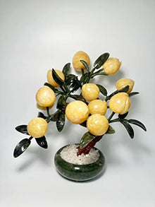 Natural Marble Shop Yellow Onyx Marble Peach Tree, Bonsai Feng Shui Money Tree for Positive Energy, Luck and Wealth, About 12 Peaches in The Tree, 11.8" Tall
