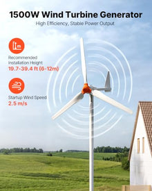VEVOR 1500W 24V Wind Turbine Generator, 3-Blade Wind Turbine Kit with Wind/Solar Hybrid Controller, Efficient 3-Phase AC Permanent Wind Power Generator for RV Boat Home Farm (Tower Pole Not Included)