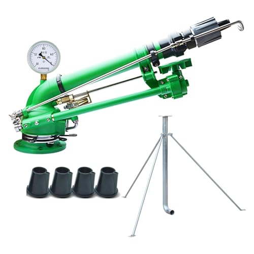 BAIYITONGDA 2" Impulse Sprinkler with Pressure Gauge, Farm Irrigation Sprinklers with On Tripod Base0°-45° Elevation Angle Adjustable, 360° Automatic Rotation, for Large Area Farmland Irrigation