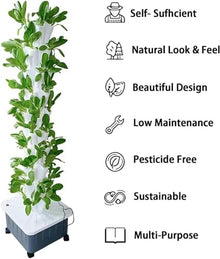 FLTRGO Hydroponics Tower, Soilless Cultivation Growing System, with Water Pump, Nest Basket, Sponge and Movable Water Tank, for Herbs, Fruits and Vegetables
