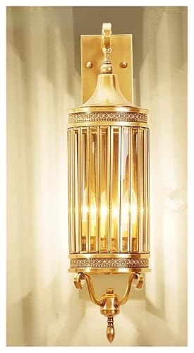 Large Brass Outdoor Wall lamp Landscape Light Vintage Copper Garden Lighting Hotel Wall fixtures Long led Waterproof Lights (Emitting Color : Large H100cm)(Small H65cm)