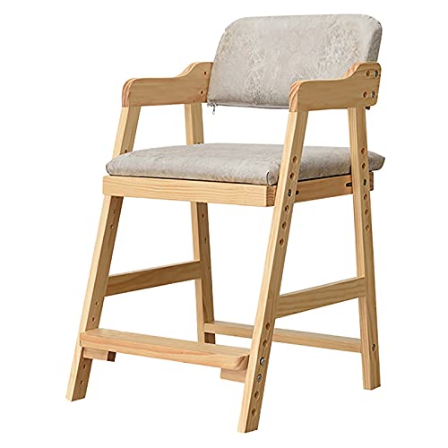 ZWLI Wooden Kids Dining Chair with Arms & Footrest, 6-Gear Adjustable Height, Grey