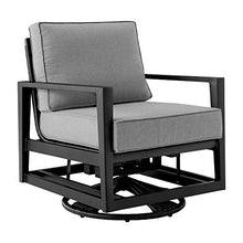 Armen Living Grand Black Aluminum Outdoor Swivel Glider Chair with Dark Gray Cushions
