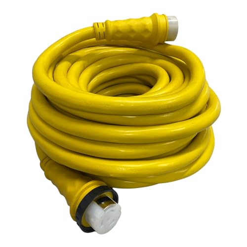 Amp Up Marine & RV Cords 125/250 Volt 50 Amp Shore Power Boat Cord Yellow 100 ft 6 Gauge