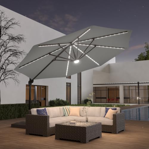 OROTLECT 11 Ft LED Cantilever Outdoor Umbrella With a Base Stand, Patio Offset Aluminum Frame Market Umbrella