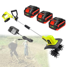 Electric Garden Tiller, Cultivator Rototiller with 2/4 Blades, 10.5/25cm Working Width, 25/22cm Depth, 3×4000 mAh Battery for Gardens, Vegetable Patches (B)