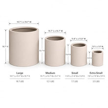 Set of 4 Round Cylinder Polystone Indoor/Outdoor Planters, Sand
