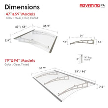 ADVANING 79"x35" Polycarbonate Awning, PA Series, Premium Quality UV Protection Crystal Clear Polycarb with Aluminum Brackets - DA7935-PSS1A