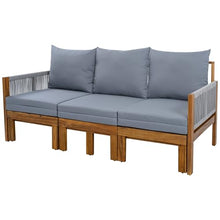 Merax Outdoor Daybed, Acacia Wood 3-Seat Patio Sofa Bed with Waterproof Cushions and Rope Woven Arms, Convertible Sleeper Couch with Pull-Out Function for Poolside, Backyard, Garden