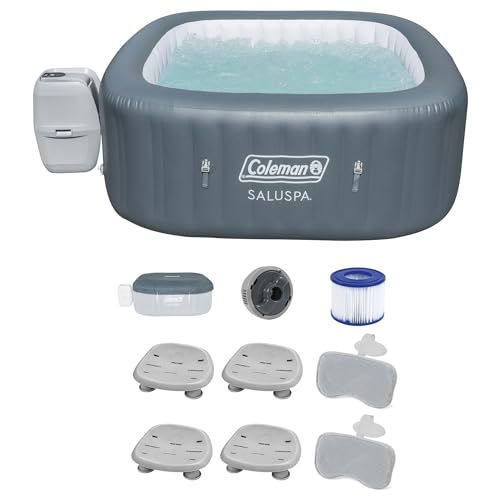 Bestway Coleman Hawaii AirJet Inflatable Hot Tub with EnergySense Cover Gray + SaluSpa Spa Seat & Pillows