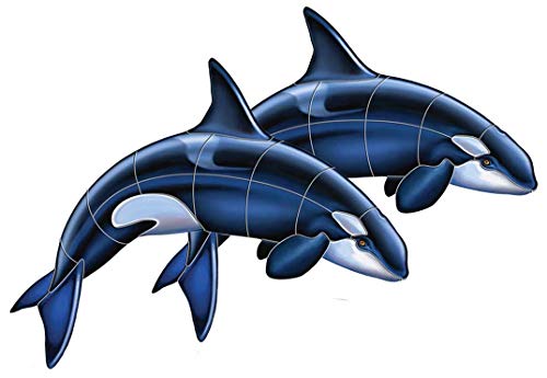 Custom Mosaics Inc. Orca A Double Porcelain Swimming Pool Mosaic 48" x 35" with Shadow