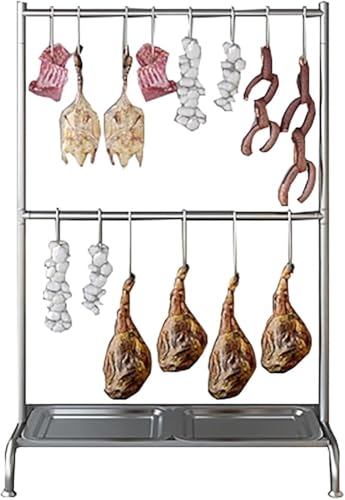 Cooker Sausage Rack for Grill & Smoker, Meat Drying Rack with Drip Tray, Stainless Steel Cooling Rack, Food Dryer Hanger for Meat Chicken Legs Freestanding Rack Cooking Tools(Size:74x160cm(29x63inch))