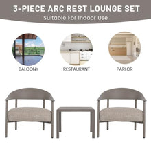 Hassyee 3 Pieces Bistro Set with Square Coffee Table and PP & Steel Frame for Backyard, Balcony, Outdoor Furniture Set with Soft Cushions and Anti-Slip Bottom for Poolside, Lawn (Warm Grey)