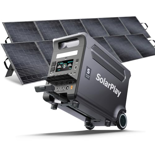SolarPlay Portable Power Station, 3600W(5500W Peak), 3840Wh Solar Generator with 2 * 400W Solar Panel 2Hrs Fast Charging LiFePO4 Battery, Adjustable, UPS with AC output for Home Camping Outdoor
