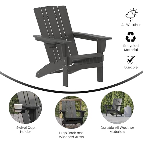 EMMA + OLIVER Haley Adirondack Chairs Set of 4 Weather Resistant Poly Resin Gray