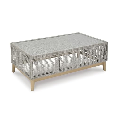 Signature Design by Ashley Outdoor Coffee Table, Rectangular Wicker, Gray