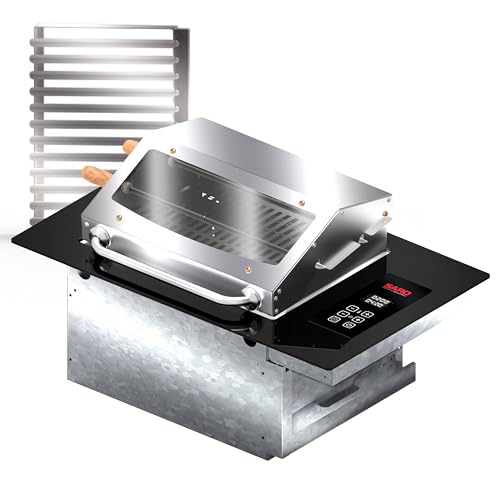 SARO Digital Built-In Electric Grill, Smokeless BBQ Cooktop, Stainless Steel, Glass Visor, 41x67.5cm Niche Size, 3000W, Digital Control Panel