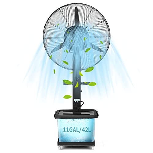 JDXQBLD Outdoor Misting Fan, Industrial Fan Misters with 3 Power Settings, 11 Gallon Tank and 90° Oscillation, Outside Restaurant Backyards, Patios Cooling Fan，71cm/28in