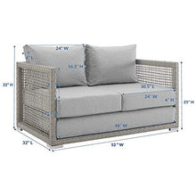 Modway Aura Wicker Rattan Outdoor Patio 52" Loveseat with Cushions in Gray Gray