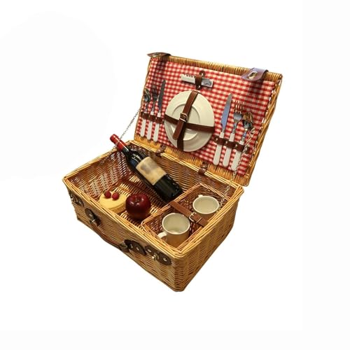 Wicker Picnic Basket Set for 4 Persons with Picnic Mat, Willow Hand-Woven Storage Basket, Includes Utensils & Cutlery, Perfect for Outdoor Adventures