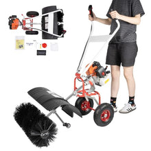 Gas Handheld Sweeper, 52cc 2 Stroke Walk-Behind Outdoor Hand Push Sweeper, 2.5HP Artificial Turf Sweeper Snow Sweeper for Leaf Snow Artificial Turf Grass Gravel Cleaning