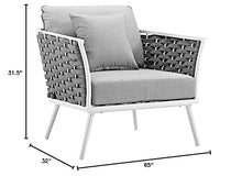 Modway Stance Outdoor Patio Woven Rope Two Dining Arm Chairs with Cushions in White Gray