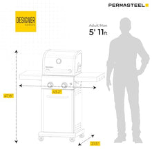 Permasteel 2-Burner Propane Gas Grill, BBQ Grill with Foldable Side Tables & Tool Hooks, Perfect for Outdoor Cooking, Patio & Garden, Red