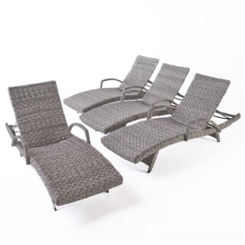 Noble House Crete Outdoor Aluminum Chaise Lounge Set of 4 Grey