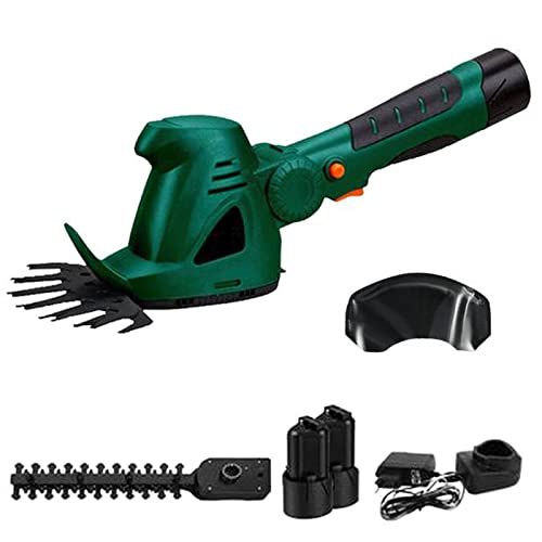 10.8V Hedge Trimmer Grass Shear, 2-in-1 Electric Small Hedge Trimmer, Handheld Grass Trimmer One-Handed IP67 Waterproof, with 2 Interchangeable Blades & 2pcs Rechargeable Batteries