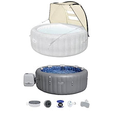 Bestway SaluSpa Sun Shade Canopy Bundled with Santorini SaluSpa Inflatable Outdoor Hot Tub with 180 Soothing AirJets and ColorJet LED Lights