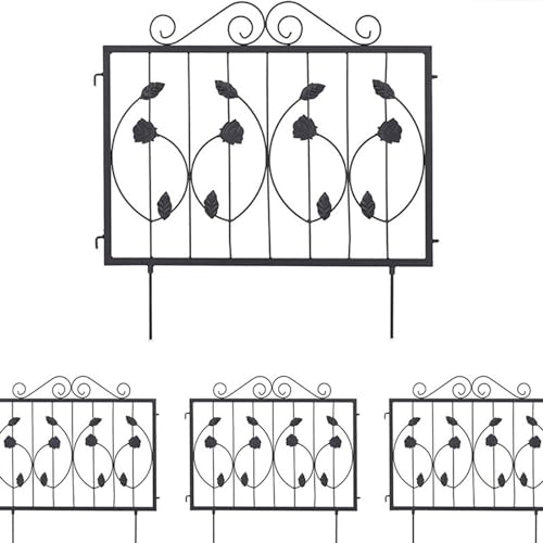 DECORN 5 Panels Decorative Garden Fence for Yard - 23.6 in(H) X 9.8 ft(L) No Dig Rustproof Metal Wire Fence Panels Outdoor Animal Barrier Fencing for Dog, Rabbits