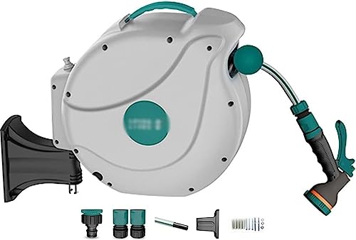 REROM Outside Automatic Telescopic Hose Cart,Hose Reel Cart Hose Reels Garden Hose Storage Artifact Wall-Mounted Hose Reel 180° Rotation Hose Reels (Color : Gary, Size : Hose Reel+30m Pipe)