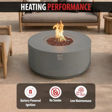 AMS Round Concrete GFRC Propane Gas Fire Pit Table Bundle (Light Gray)