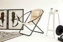 Mern Living Leather Folding Chair - Luxury Papasan Chair, Sling Accent Chair, Round Saucer Chair for Patio, Garden, Beach, Living Rooms and Bedrooms, Modern Furniture (Faux Leather, Off White)