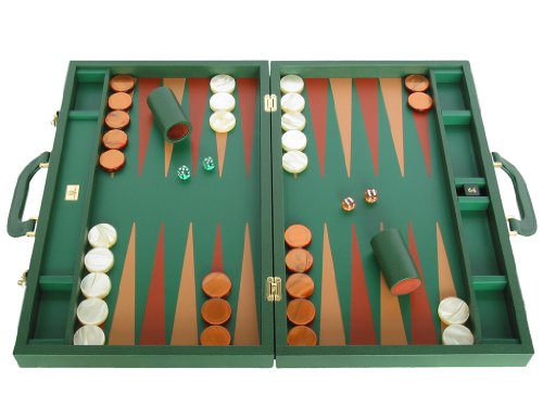 Zaza & Sacci Genuine Dollaro Leather Backgammon Set Large 23" Green