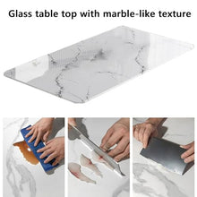 Rectangle Tempered 8mm Thick Polish Touch Corners Glass Table Top, Glass Table Top with Marble Design, Glass Coffee Table Rectangle Glass Table Top Replacement Rectangle Table Glass Top(D,100x55cm)