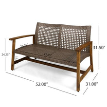 Hassyee Acacia Wood Loveseat for Two Person, Outdoor Furniture with Woven Wicker Backrest and Seat for Backyard, Balcony, Poolside, Outdoor, Classic Chair with Wooden Armrests for Garden (Natural)