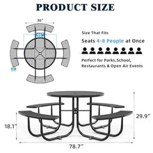 WZONICE98 46" Round Outdoor Steel Picnic Table with Umbrella Hole Black Mesh Picnic Table for Patio, Garden, Camping, Seats 4-6 Adults